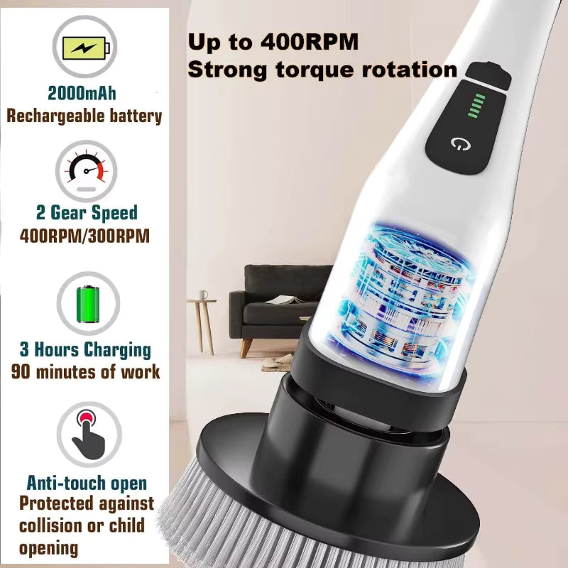 Cordless Electric Spin Scrubber with 8 Brush Heads & Extendable Handle – Bathroom, Kitchen & Floor Tile Cleaner